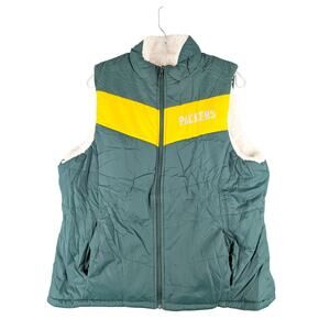 NFL Green Bay Packers Womens XL Reversible Sherpa Vest Green & White NWOT